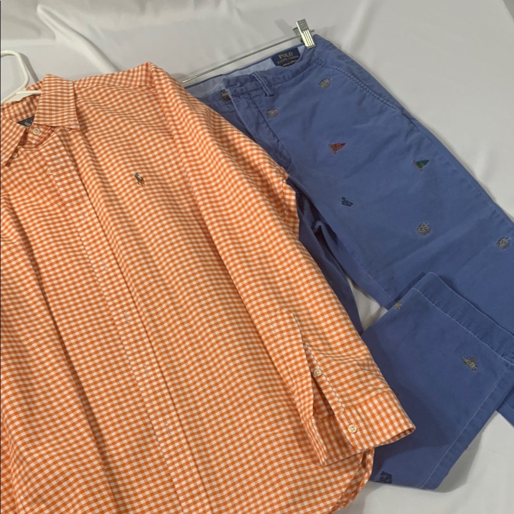 Ralph Lauren Orange and Blue Casual Button Down Shirts